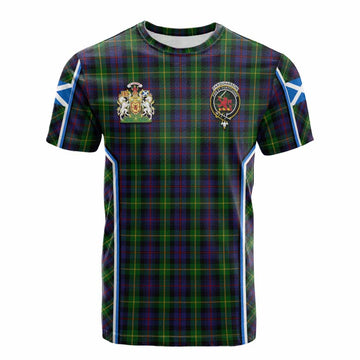 Farquharson Tartan Crest Cotton T-shirt Scotland Coat of Arm Flag Style