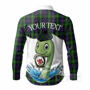 Farquharson Tartan Crest Cute Nessie Long Sleeve Button Shirts Scottish Loch Ness Monster