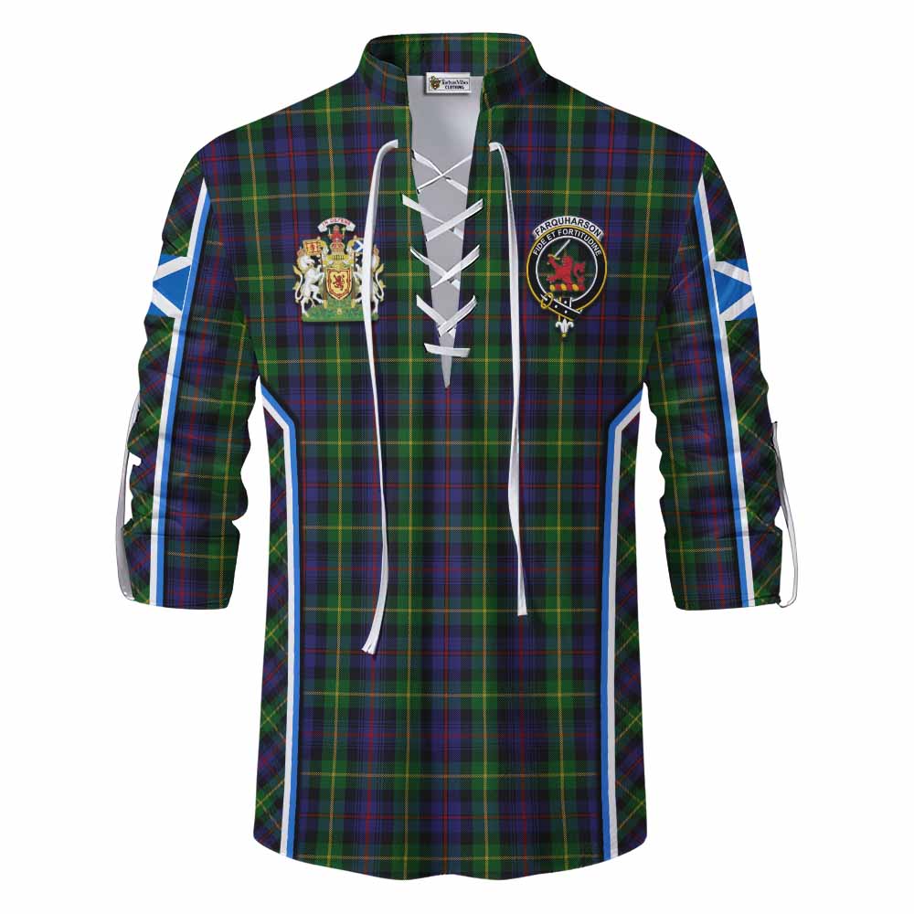 Farquharson Tartan Crest Ghillie Kilt Shirt Scotland Coat of Arm Flag Style - Tartan Vibes Clothing