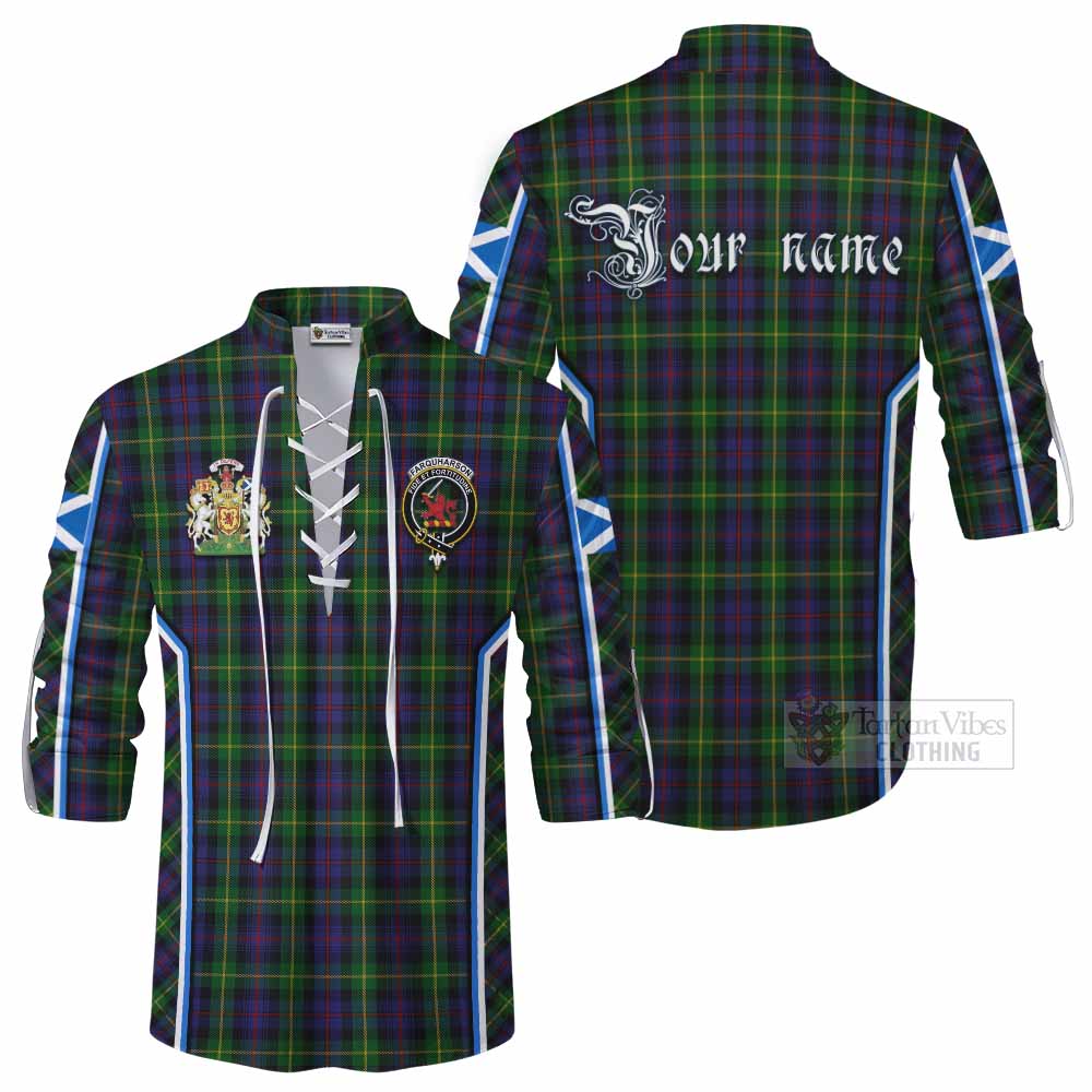 Farquharson Tartan Crest Ghillie Kilt Shirt Scotland Coat of Arm Flag Style - Tartan Vibes Clothing