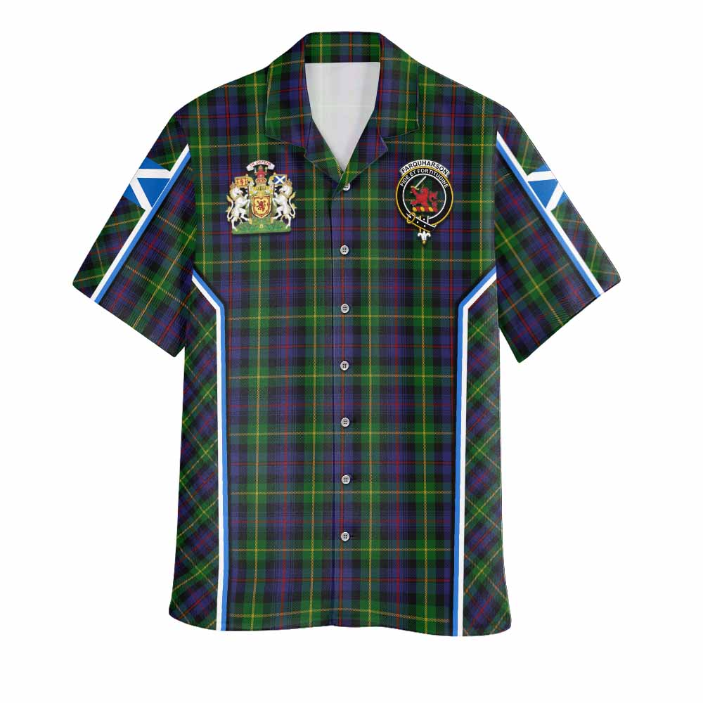 Farquharson Tartan Crest Hawaiian Shirt Scotland Coat of Arm Flag Style - Tartan Vibes Clothing