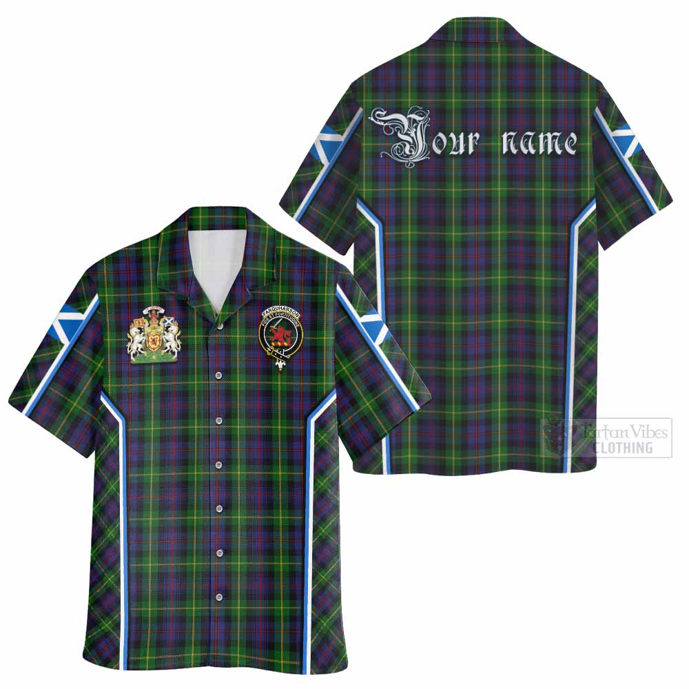 Farquharson Tartan Crest Hawaiian Shirt Scotland Coat of Arm Flag Style - Tartan Vibes Clothing