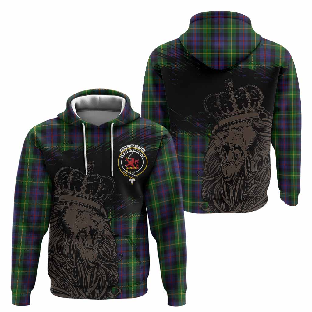 Farquharson Tartan Crest Hoodie Crowned Lion Heritage Style