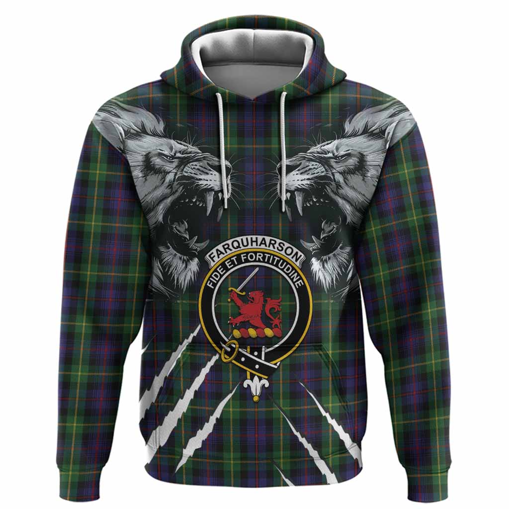 Farquharson Tartan Crest Hoodie Ferocious Lion Style