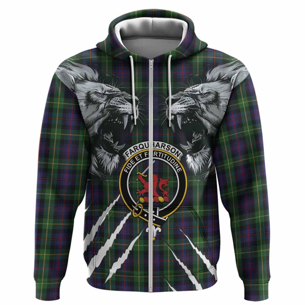 Farquharson Tartan Crest Hoodie Ferocious Lion Style