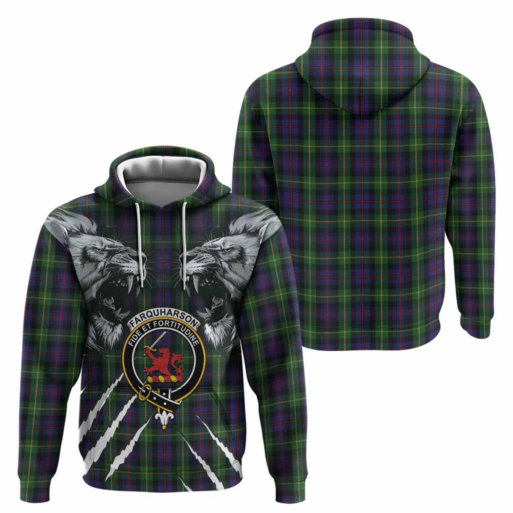 Farquharson Tartan Crest Hoodie Ferocious Lion Style