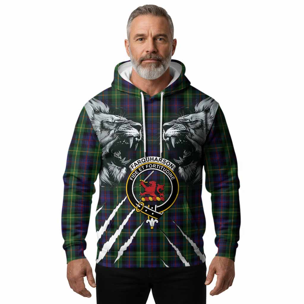 Farquharson Tartan Crest Hoodie Ferocious Lion Style