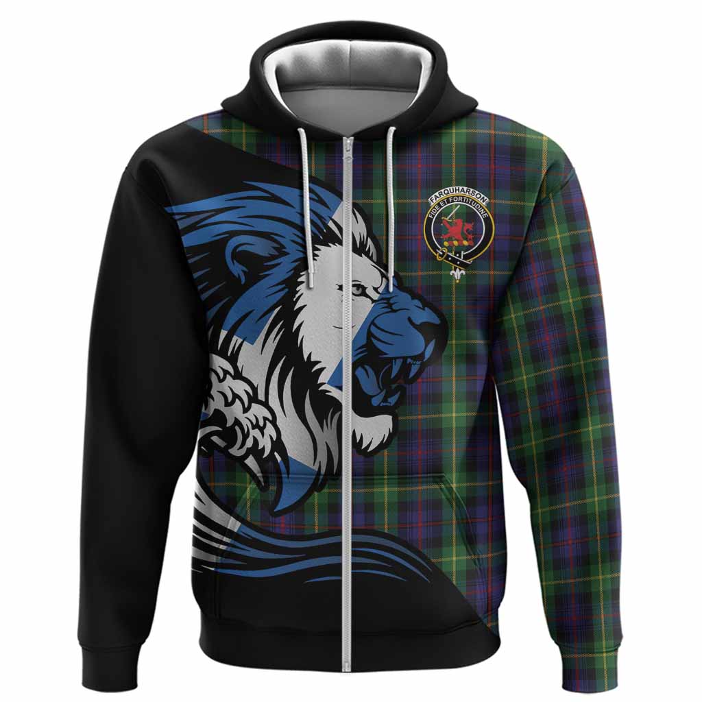 Farquharson Tartan Crest Hoodie Scottish Golden Lions Wave Flow