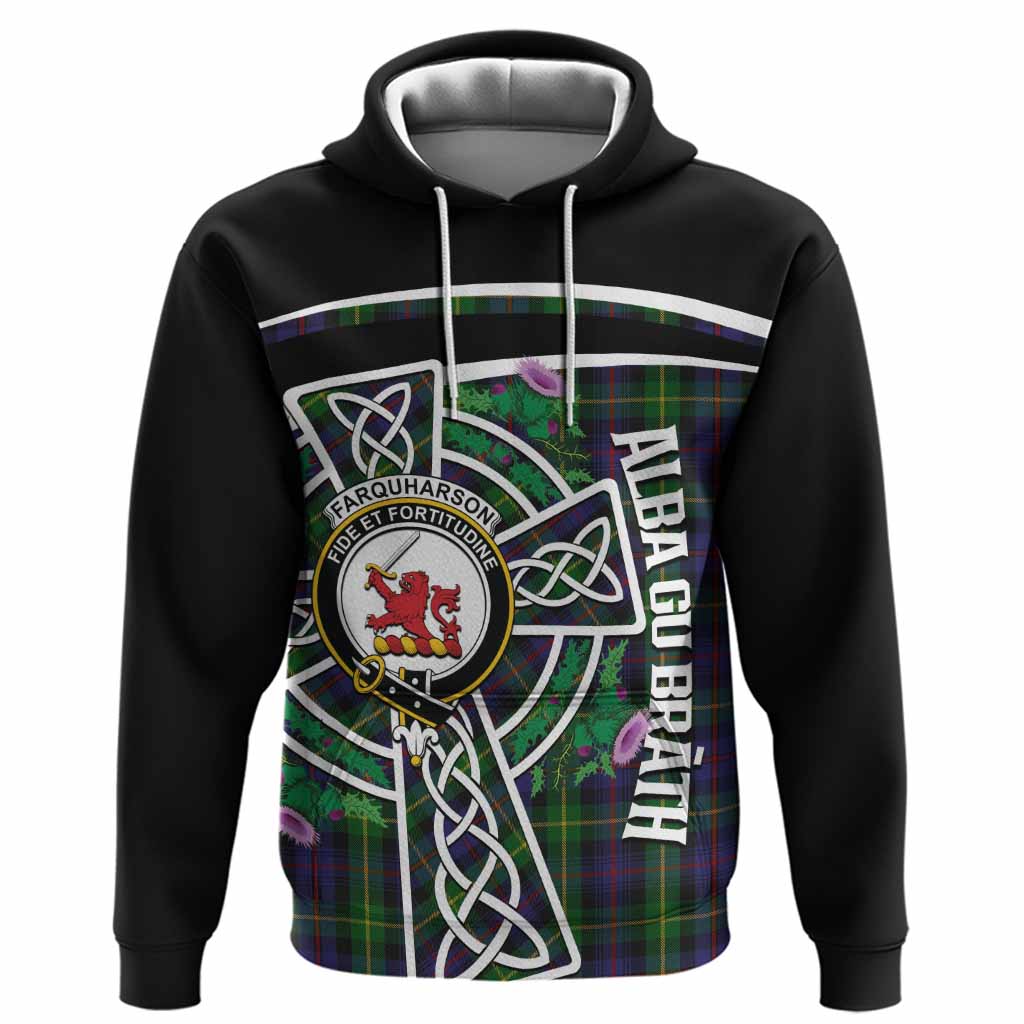 Farquharson Tartan Crest Hoodie Scottish Thistle Celtic Cross Alba Gu Brath