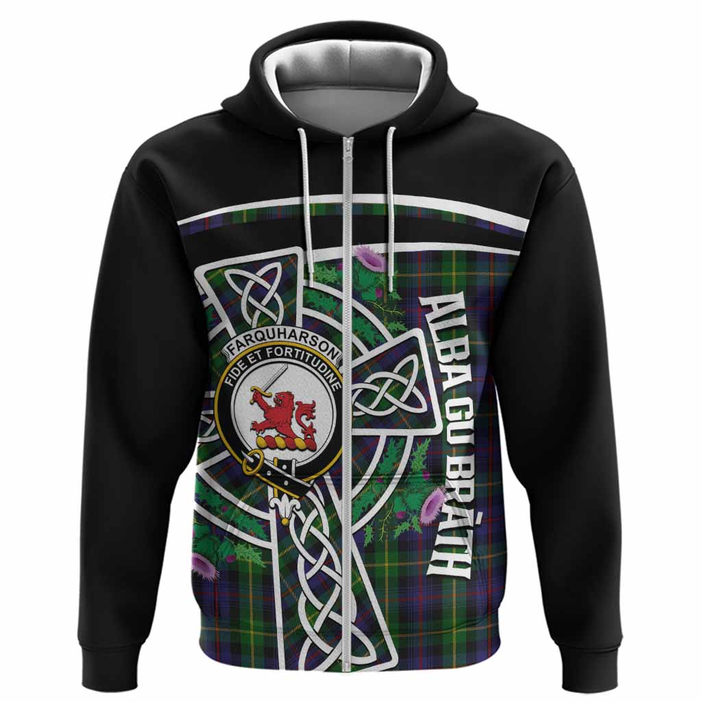 Farquharson Tartan Crest Hoodie Scottish Thistle Celtic Cross Alba Gu Brath