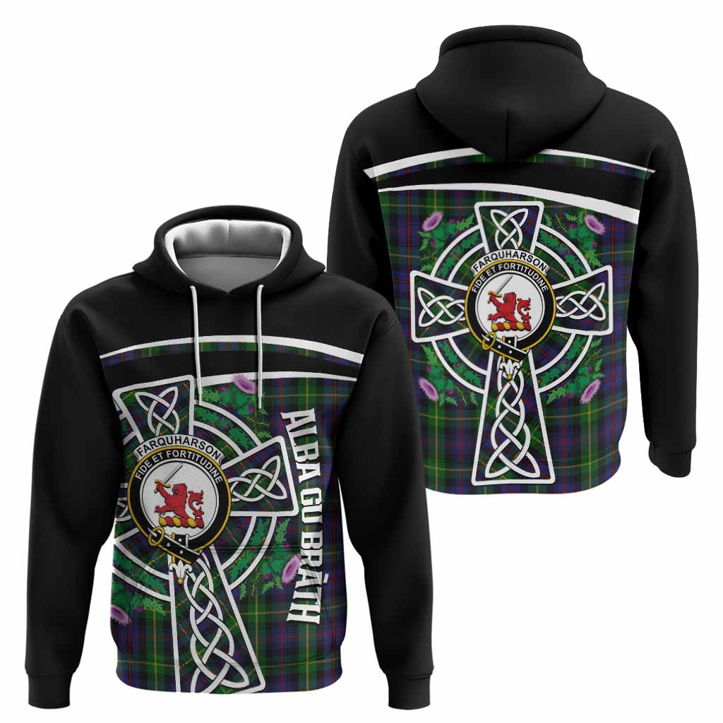 Farquharson Tartan Crest Hoodie Scottish Thistle Celtic Cross Alba Gu Brath