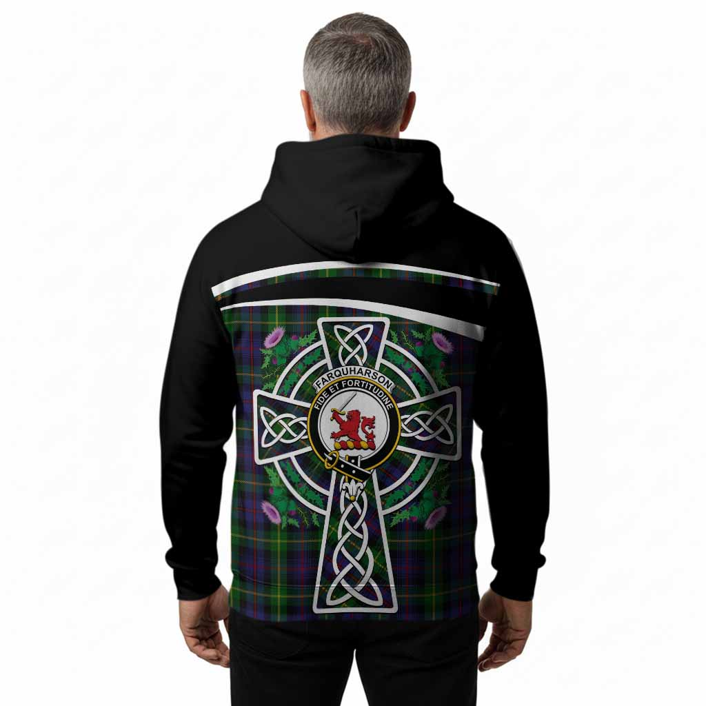 Farquharson Tartan Crest Hoodie Scottish Thistle Celtic Cross Alba Gu Brath