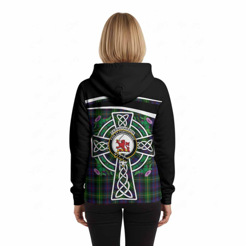 Farquharson Tartan Crest Hoodie Scottish Thistle Celtic Cross Alba Gu Brath