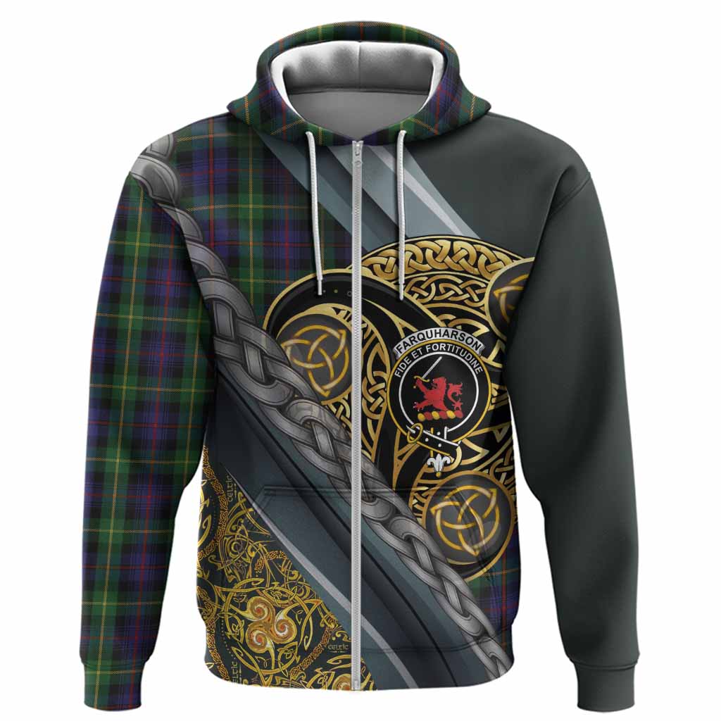 Farquharson Tartan Crest Hoodie Scottish Triskele Celtic