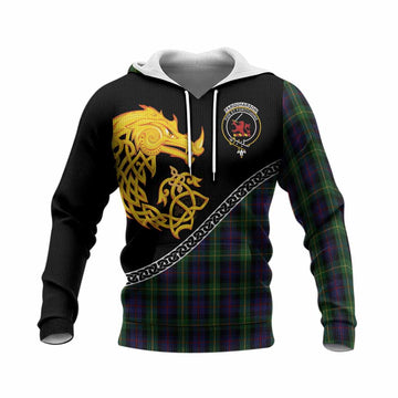 Farquharson Tartan Crest Knitted Hoodie Legendary Dragon Knot Half Style