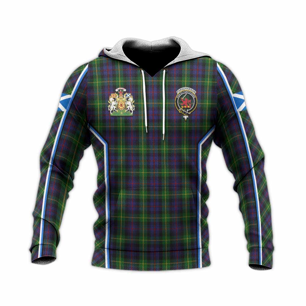 Farquharson Tartan Crest Knitted Hoodie Scotland Coat of Arm Flag Style - Tartan Vibes Clothing