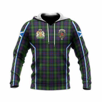 Farquharson Tartan Crest Knitted Hoodie Scotland Coat of Arm Flag Style