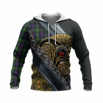 Farquharson Tartan Crest Knitted Hoodie Scottish Triskele Celtic