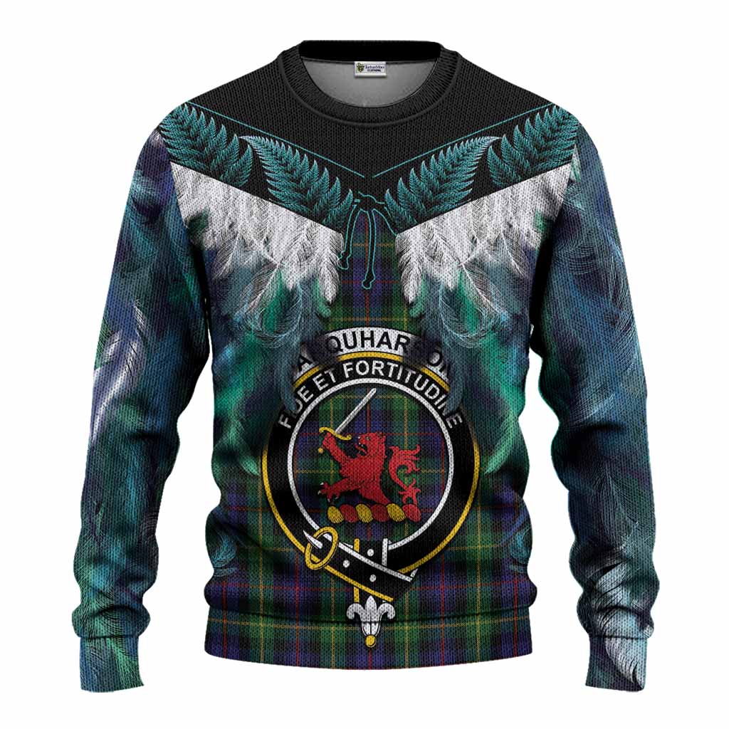 Farquharson Tartan Crest Knitted Sweater New Zealand Maori Korowai Cloak