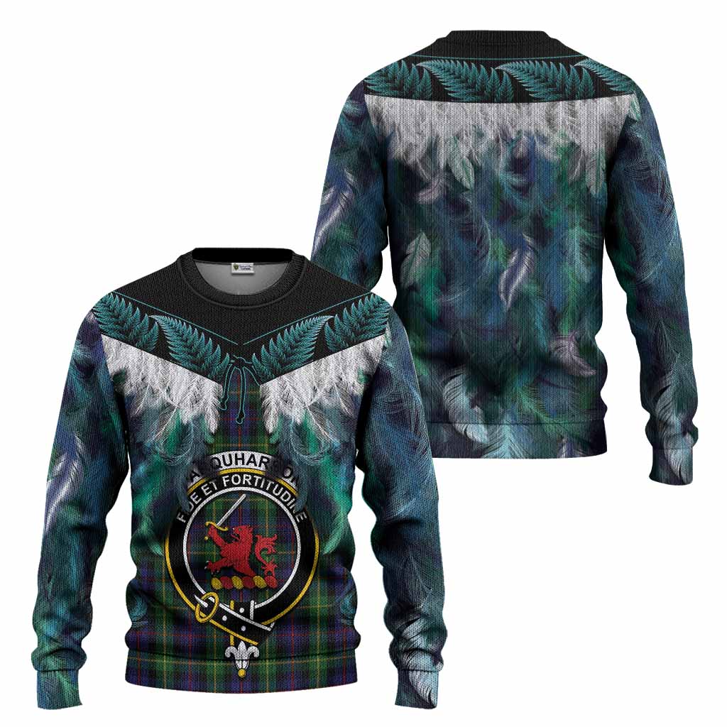 Farquharson Tartan Crest Knitted Sweater New Zealand Maori Korowai Cloak