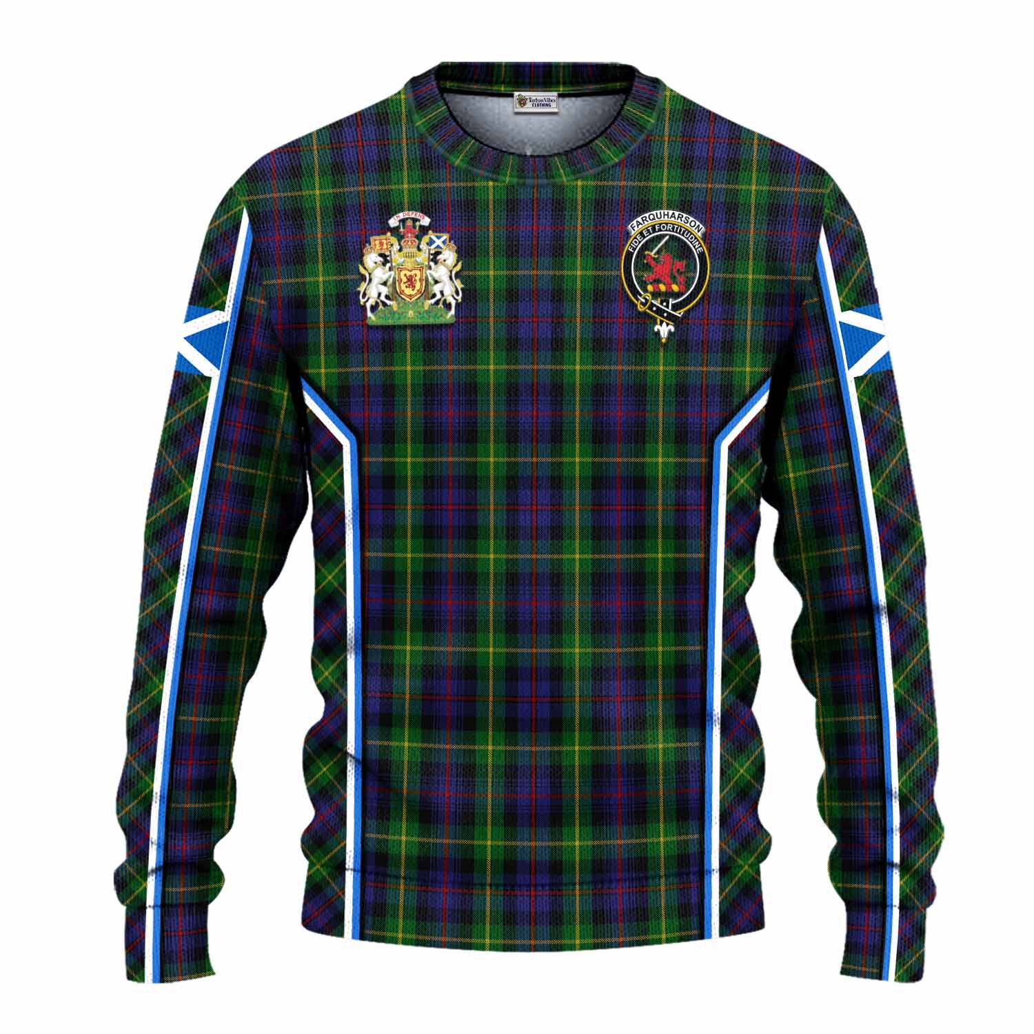 Farquharson Tartan Crest Knitted Sweater Scotland Coat of Arm Flag Style - Tartan Vibes Clothing