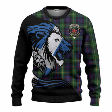 Farquharson Tartan Crest Knitted Sweater Scottish Golden Lions Wave Flow