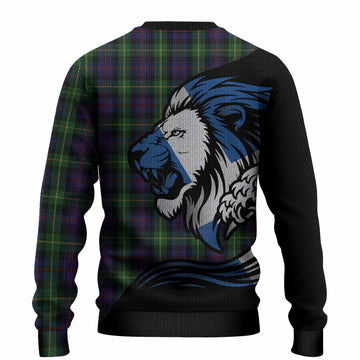 Farquharson Tartan Crest Knitted Sweater Scottish Golden Lions Wave Flow