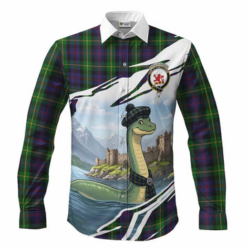 Farquharson Tartan Crest Loch Ness Monster Scottish Heritage Art Long Sleeve Button Shirts