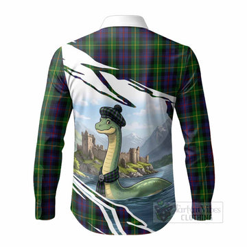 Farquharson Tartan Crest Loch Ness Monster Scottish Heritage Art Long Sleeve Button Shirts