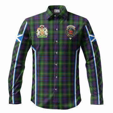 Farquharson Tartan Crest Long Sleeve Button Shirts Scotland Coat of Arm Flag Style