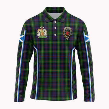 Farquharson Tartan Crest Long Sleeve Polo Shirt Scotland Coat of Arm Flag Style