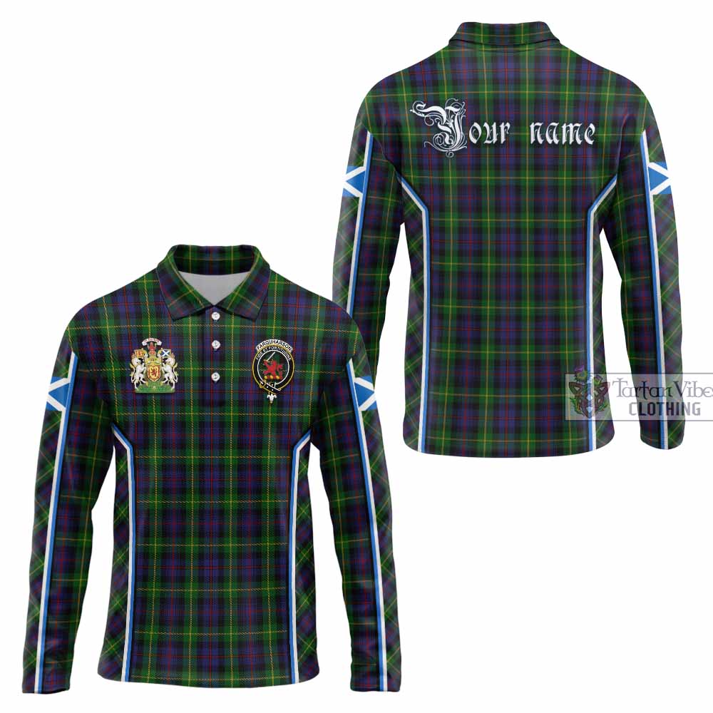 Farquharson Tartan Crest Long Sleeve Polo Shirt Scotland Coat of Arm Flag Style - Tartan Vibes Clothing