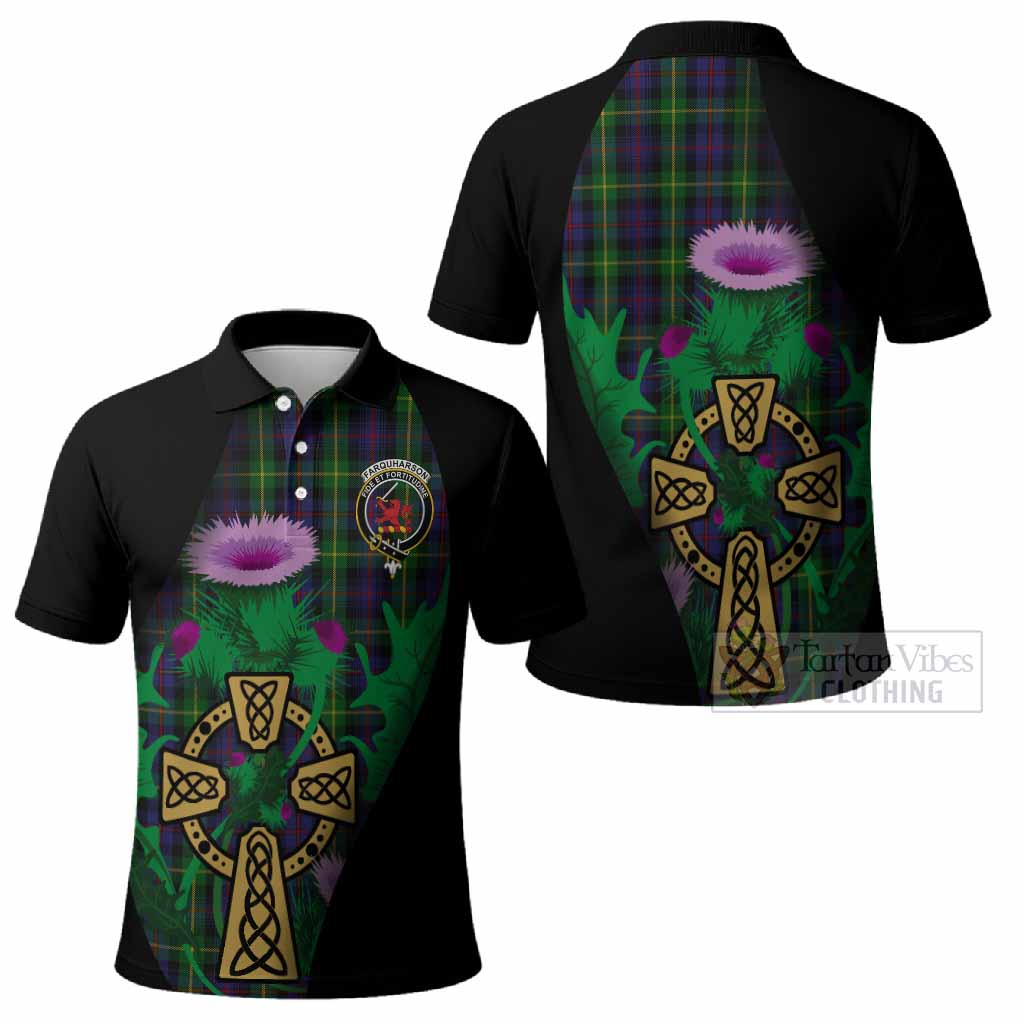 Farquharson Tartan Crest Polo Shirt Celtic Cross Thistle Flowers
