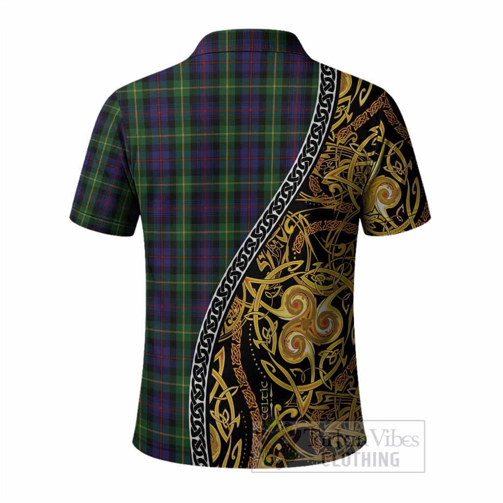 Farquharson Tartan Crest Polo Shirt Celtic Knot and Triple Trickle Spiral Symbols