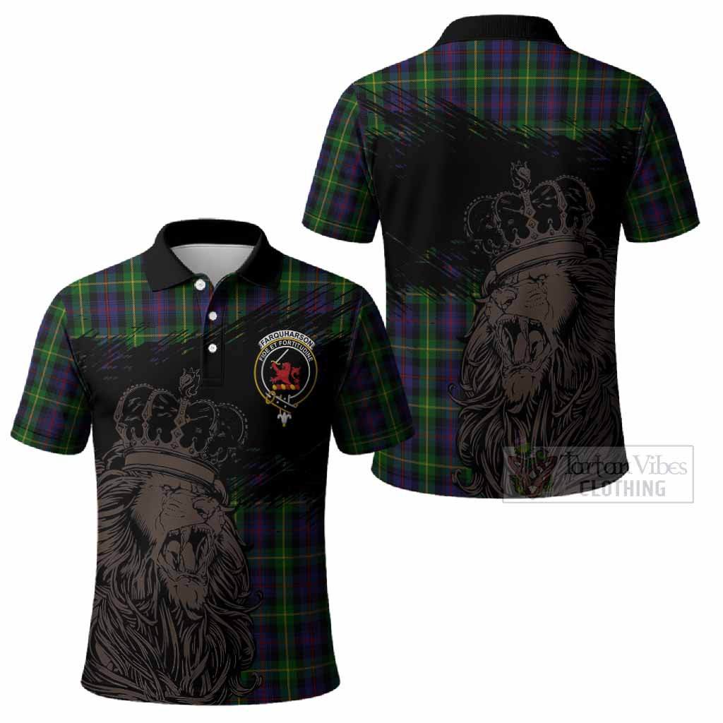 Farquharson Tartan Crest Polo Shirt Crowned Lion Heritage Style