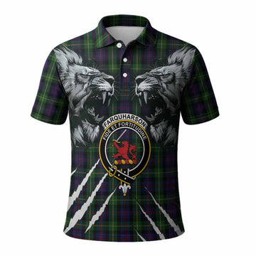 Farquharson Tartan Crest Polo Shirt Ferocious Lion Style