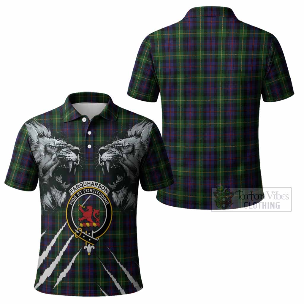 Farquharson Tartan Crest Polo Shirt Ferocious Lion Style