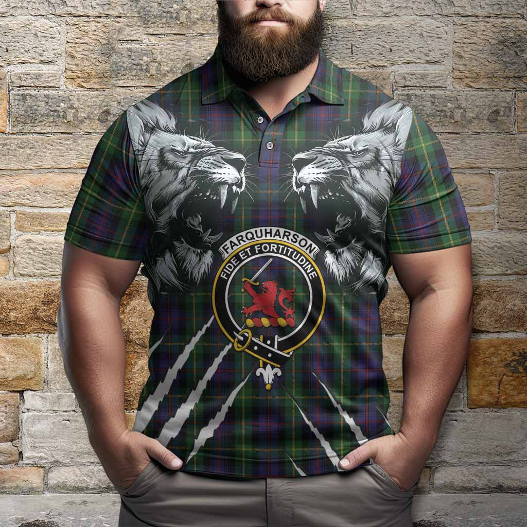 Farquharson Tartan Crest Polo Shirt Ferocious Lion Style
