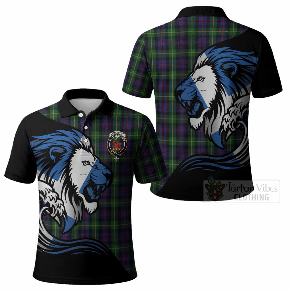 Farquharson Tartan Crest Polo Shirt Scottish Golden Lions Wave Flow