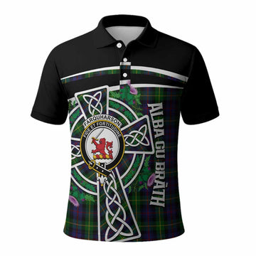 Farquharson Tartan Crest Polo Shirt Scottish Thistle Celtic Cross Alba Gu Brath