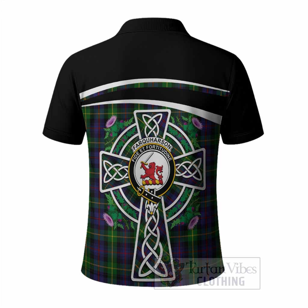 Farquharson Tartan Crest Polo Shirt Scottish Thistle Celtic Cross Alba Gu Brath