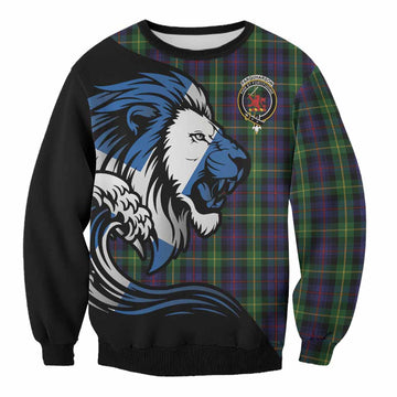 Farquharson Tartan Crest Sweatshirt Scottish Golden Lions Wave Flow