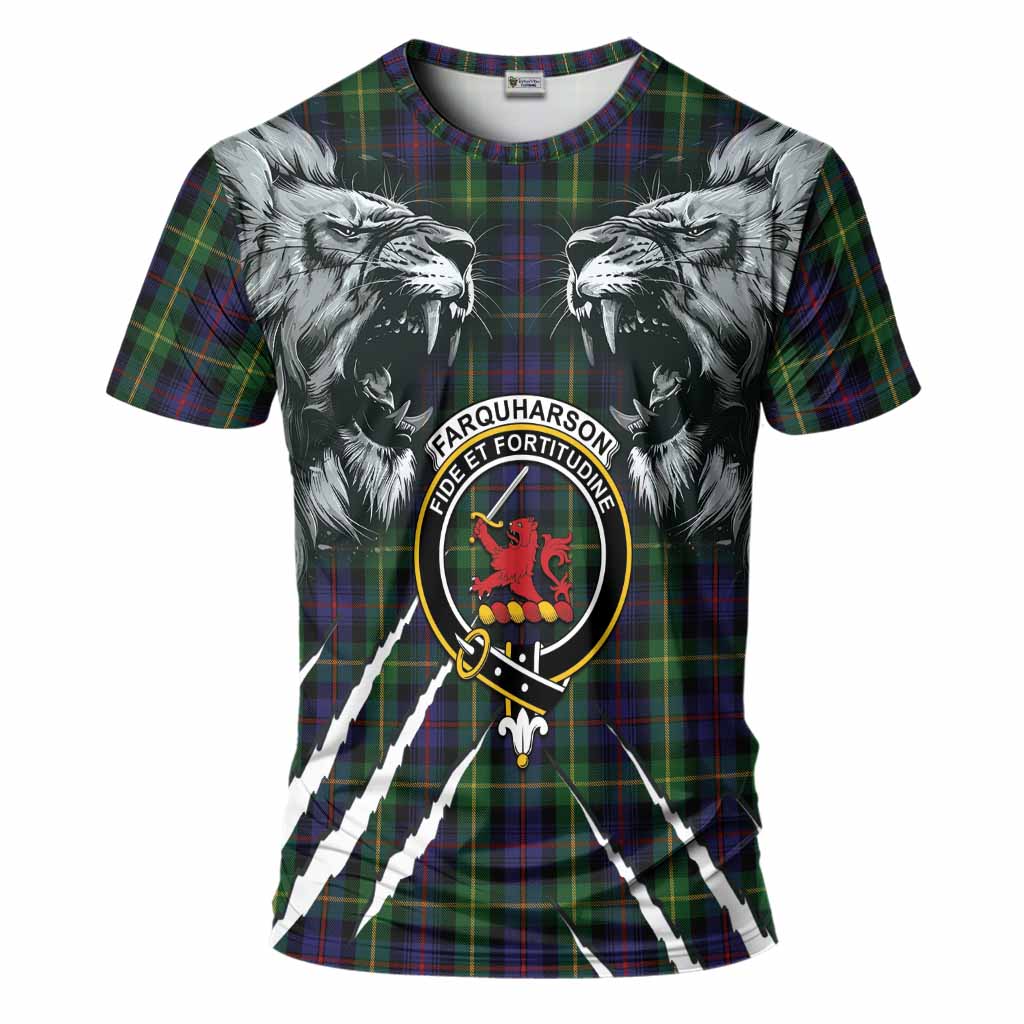 Farquharson Tartan Crest T-Shirt Ferocious Lion Style