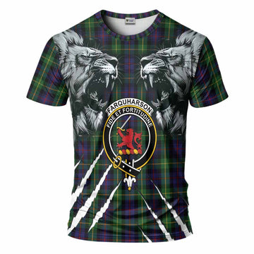 Farquharson Tartan Crest T-Shirt Ferocious Lion Style