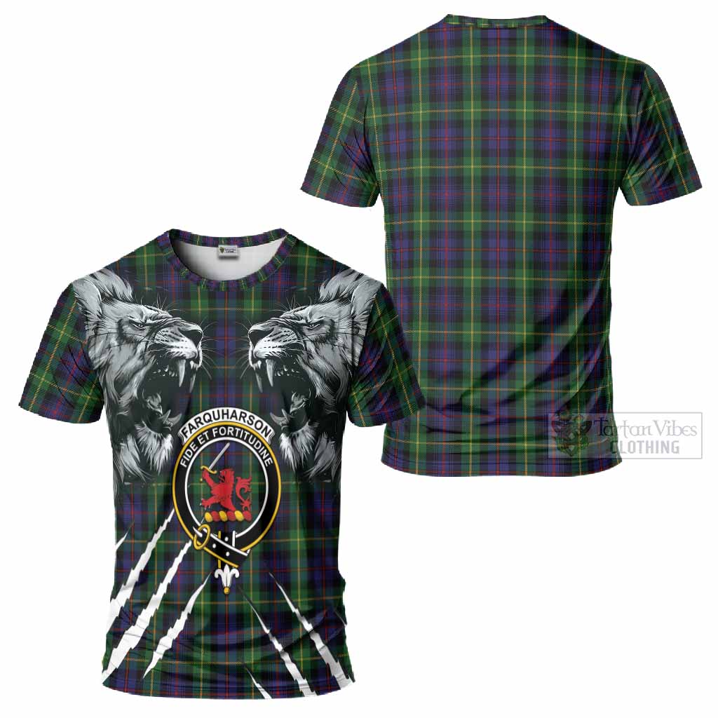 Farquharson Tartan Crest T-Shirt Ferocious Lion Style