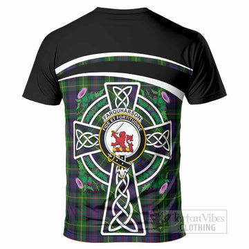 Farquharson Tartan Crest T-Shirt Scottish Thistle Celtic Cross Alba Gu Brath