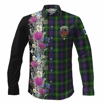 Farquharson Tartan Crest Thistle Floral Long Sleeve Button Shirts