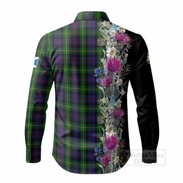 Farquharson Tartan Crest Thistle Floral Long Sleeve Button Shirts