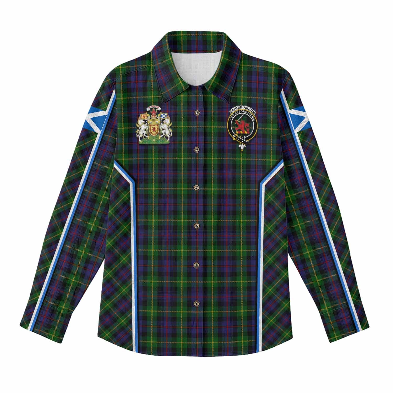 Farquharson Tartan Crest Women Casual Shirt Scotland Coat of Arm Flag Style - Tartan Vibes Clothing