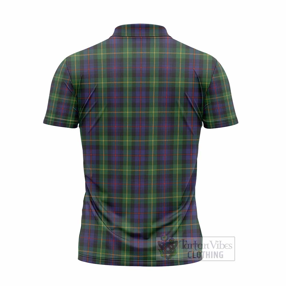 Farquharson Tartan Crest Zipper Polo Shirt Ferocious Lion Style